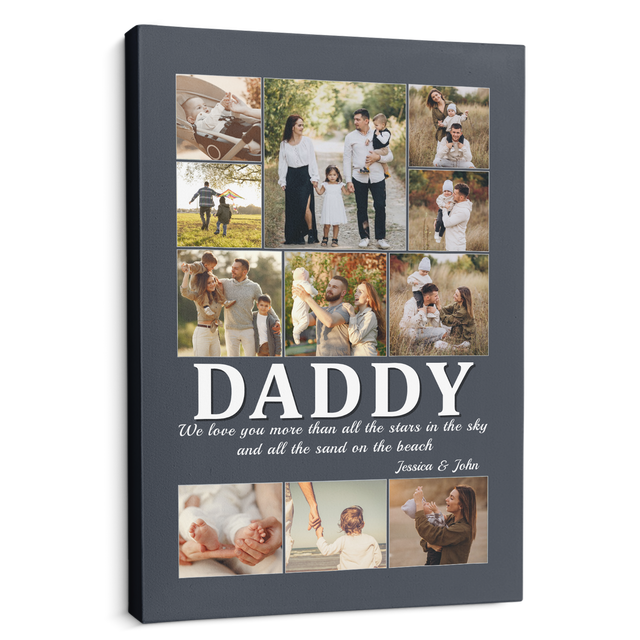Daddy Custom Photo Collage, Customizable Name And Text Canvas Wall Art