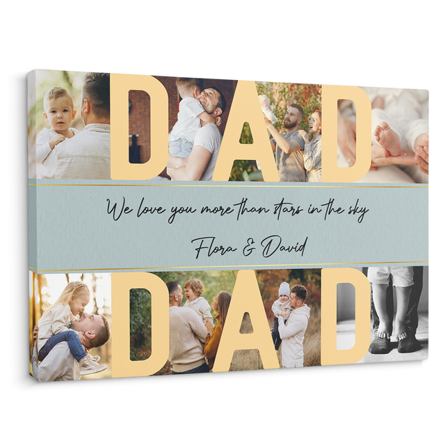 Dad, Custom Photo, 8 Pictures , Customizable Name And Text Canvas Wall Art