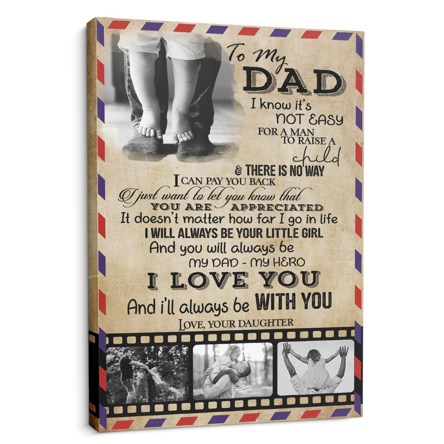 To My Dad, My Dad - My Hero, Custom Photo Canvas Wall Art