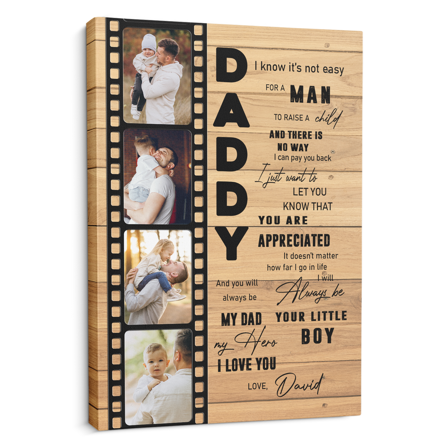 Daddy, My Dad, My Hero, I Love You Custom Photo Canvas Wall Art