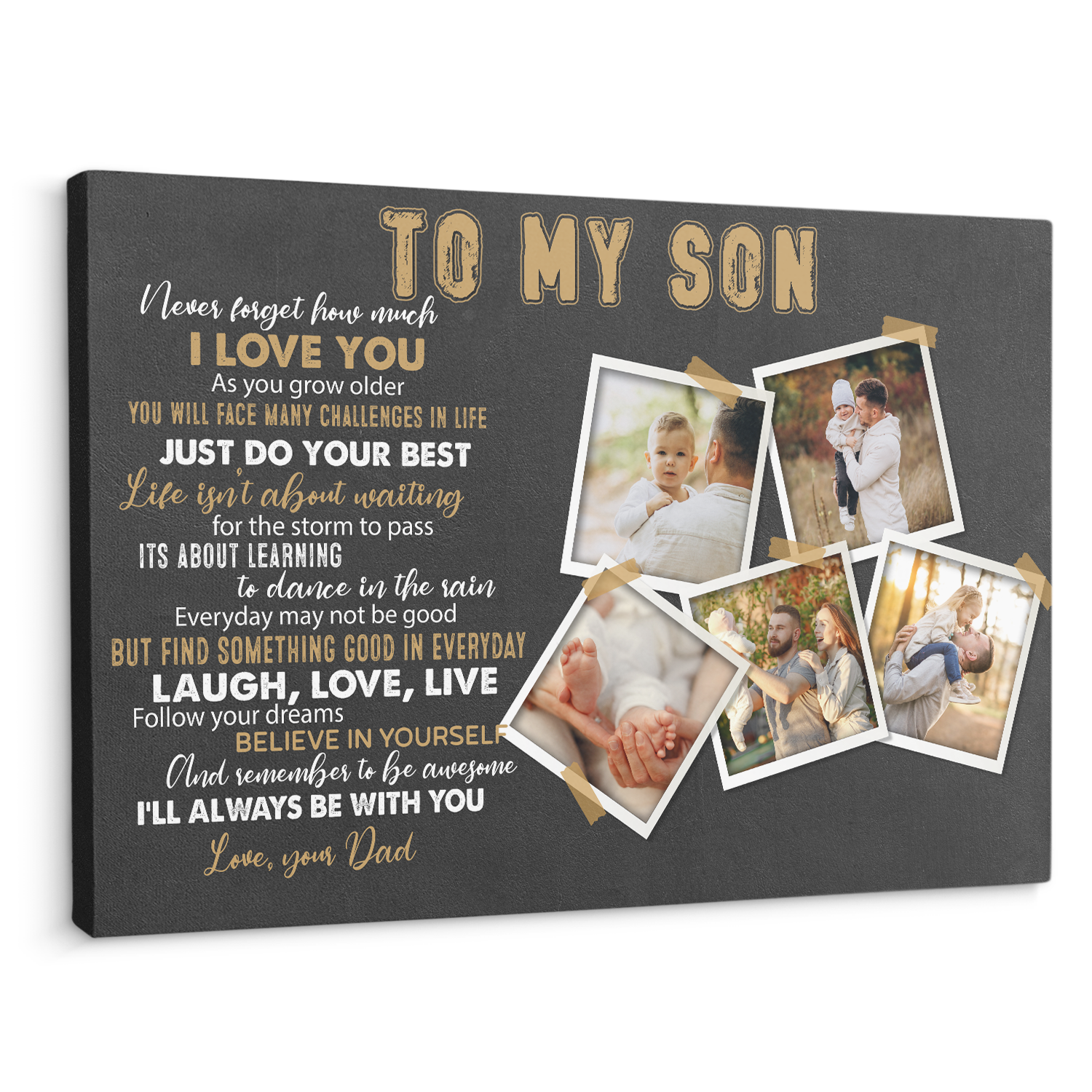 To My Son, I'll Always Be With You, Custom Photo, Customizable Name And Text Canvas Wall Art