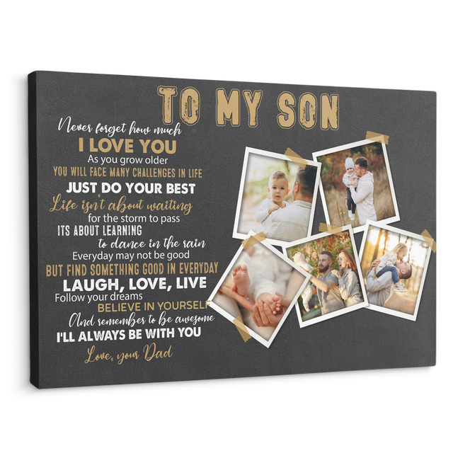 To My Son, I'll Always Be With You, Custom Photo, Customizable Name And Text Canvas Wall Art