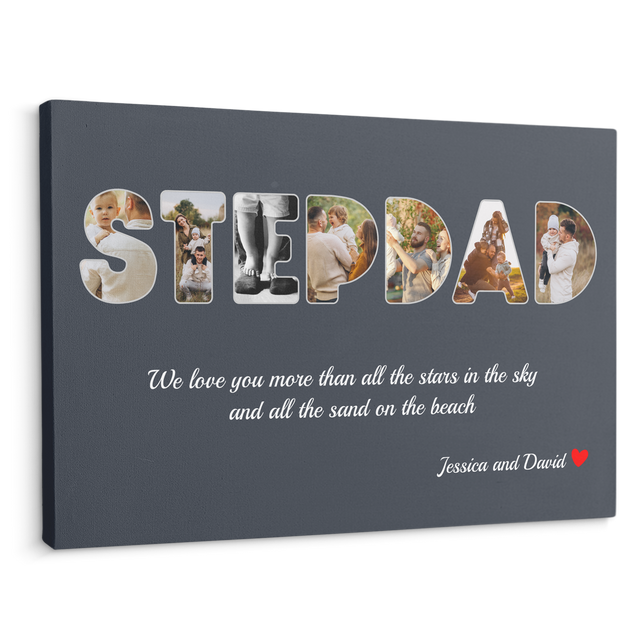 Stepdad Custom Photo - Customizable Name And Text Canvas Wall Art