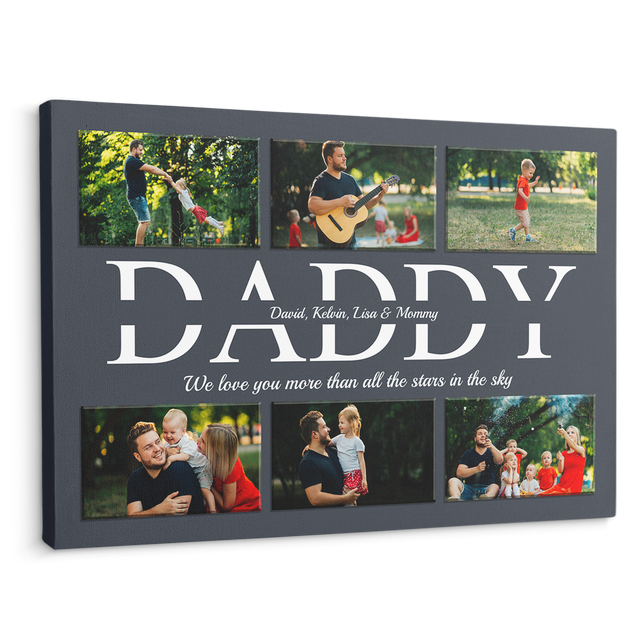 Daddy Custom Text and Photo - Customizable Navy Vintage Background Canvas
