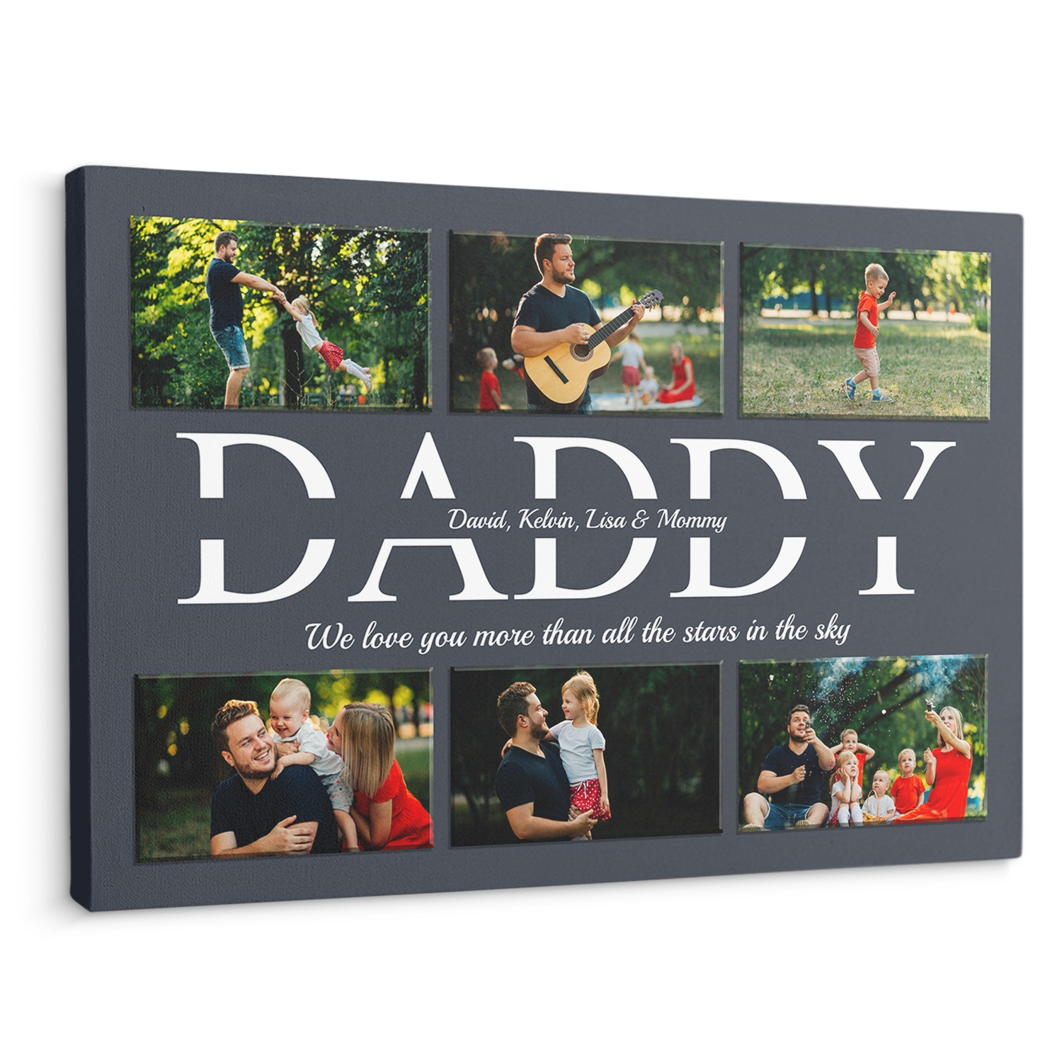 Daddy Custom Text and Photo - Customizable Navy Vintage Background Canvas