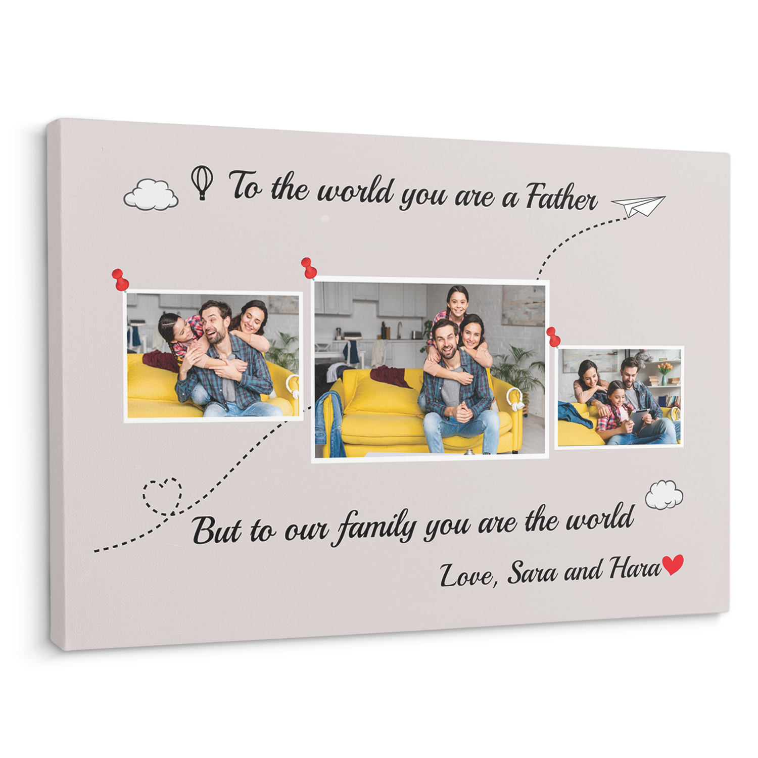 Dad Is The World Custom Photo - Customizable Light Grey Background Canvas