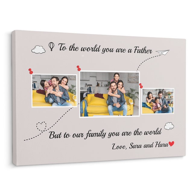 Dad Is The World Custom Photo - Customizable Light Grey Background Canvas