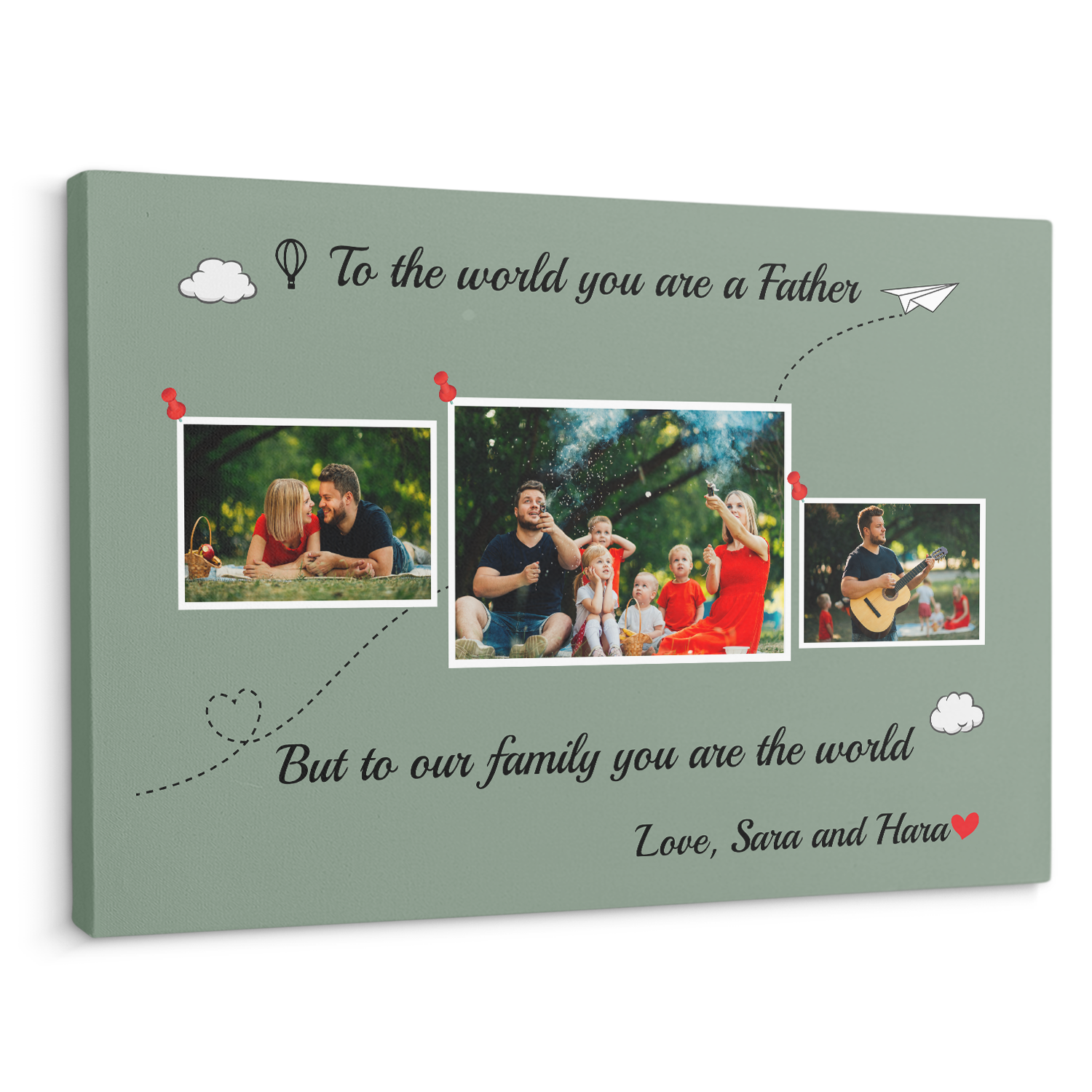Dad Is The World Custom Photo - Customizable Vintage Green Background Canvas