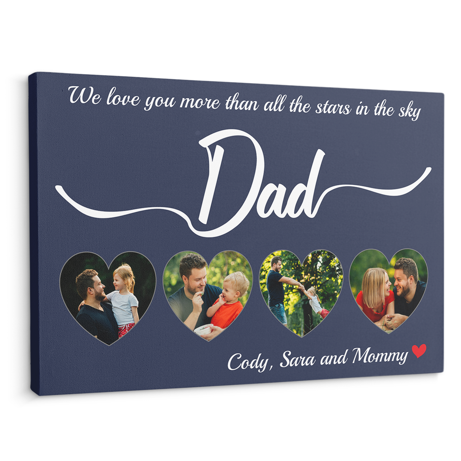 Dad Upload Photo In Heart - Customizable Navy Vintage Background Canvas