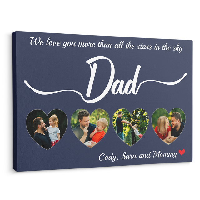 Dad Upload Photo In Heart - Customizable Navy Vintage Background Canvas