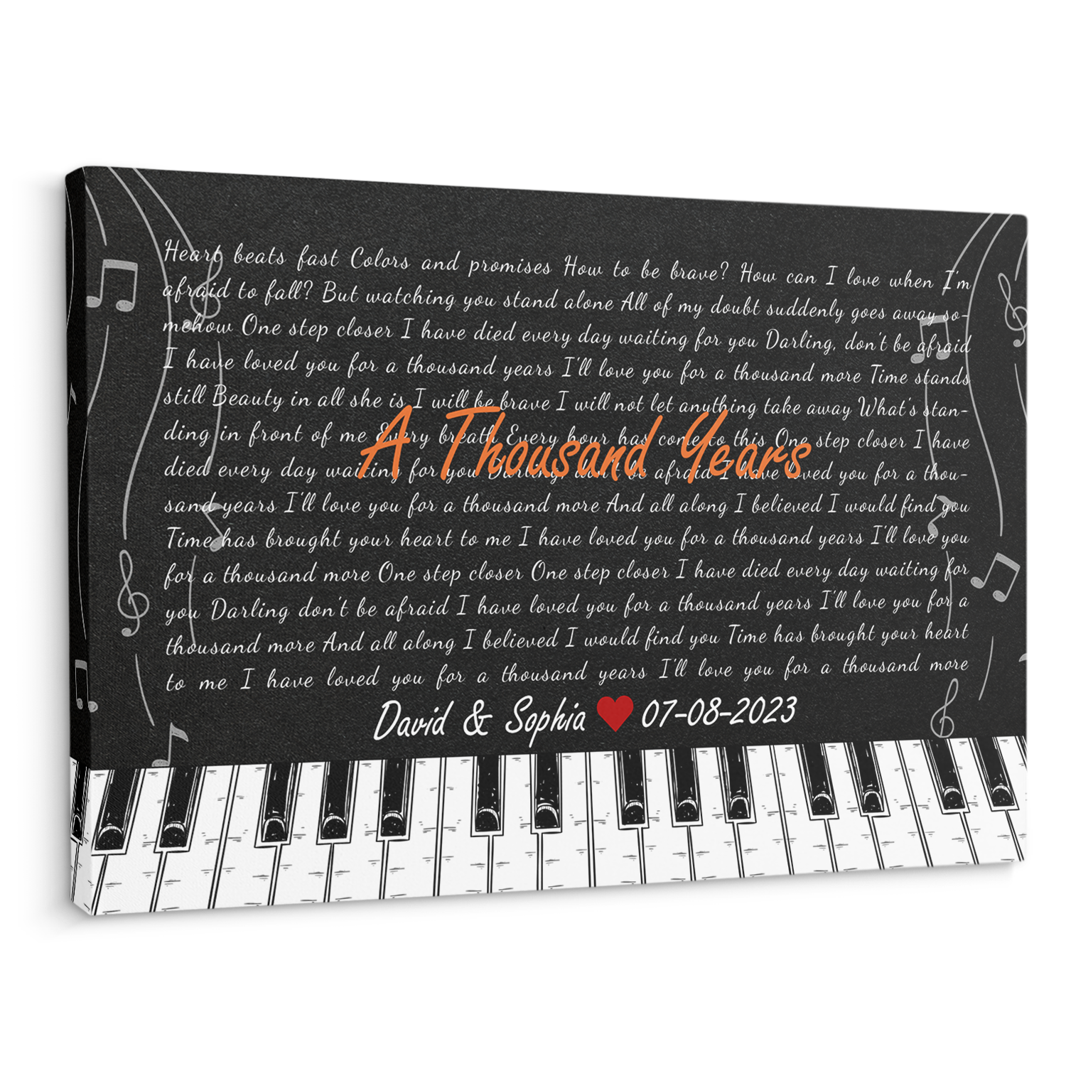 Custom Song Lyrics, Customizable Text, Piano Art, Canvas