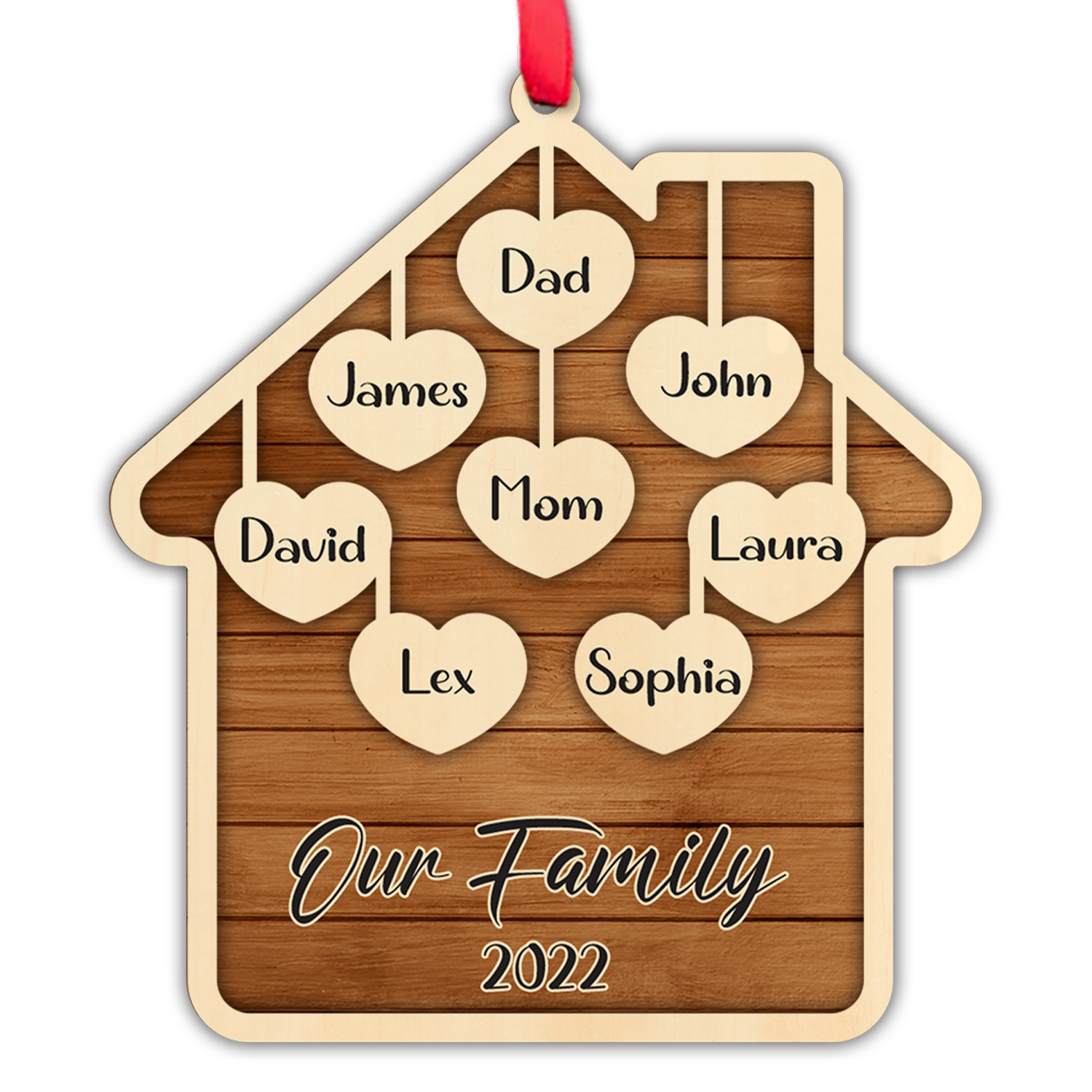 Personalized Family Christmas Ornament, Family Name, Christmas Heart House, Christmas Shape Ornament 2 Layer