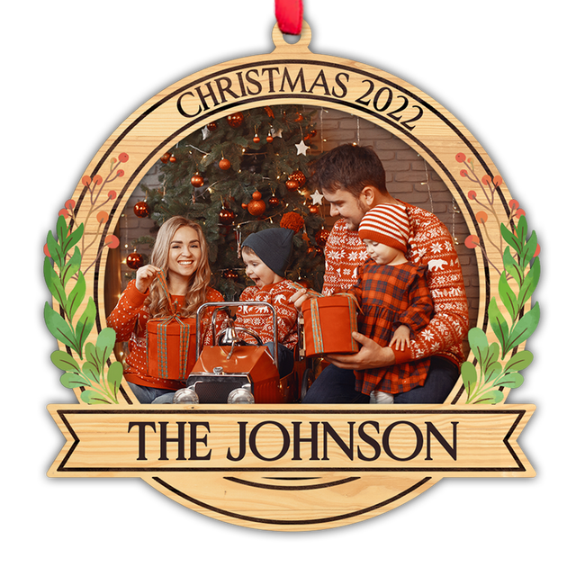 Personalized Name And Text, Custom Photo, Family Chirstmas Ornament , Christmas Shape Ornament 2 Layer
