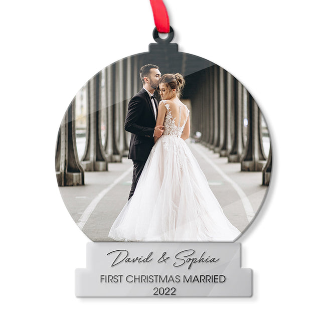 Personalized Name And Text, Custom Photo, First Christmas Married 2022, Christmas Shape Ornament 2 Sides