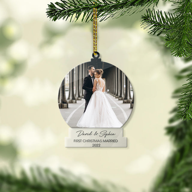 Personalized Name And Text, Custom Photo, First Christmas Married 2022, Christmas Shape Ornament 2 Sides