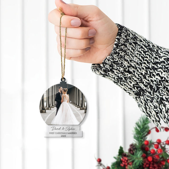 Personalized Name And Text, Custom Photo, First Christmas Married 2022, Christmas Shape Ornament 2 Sides