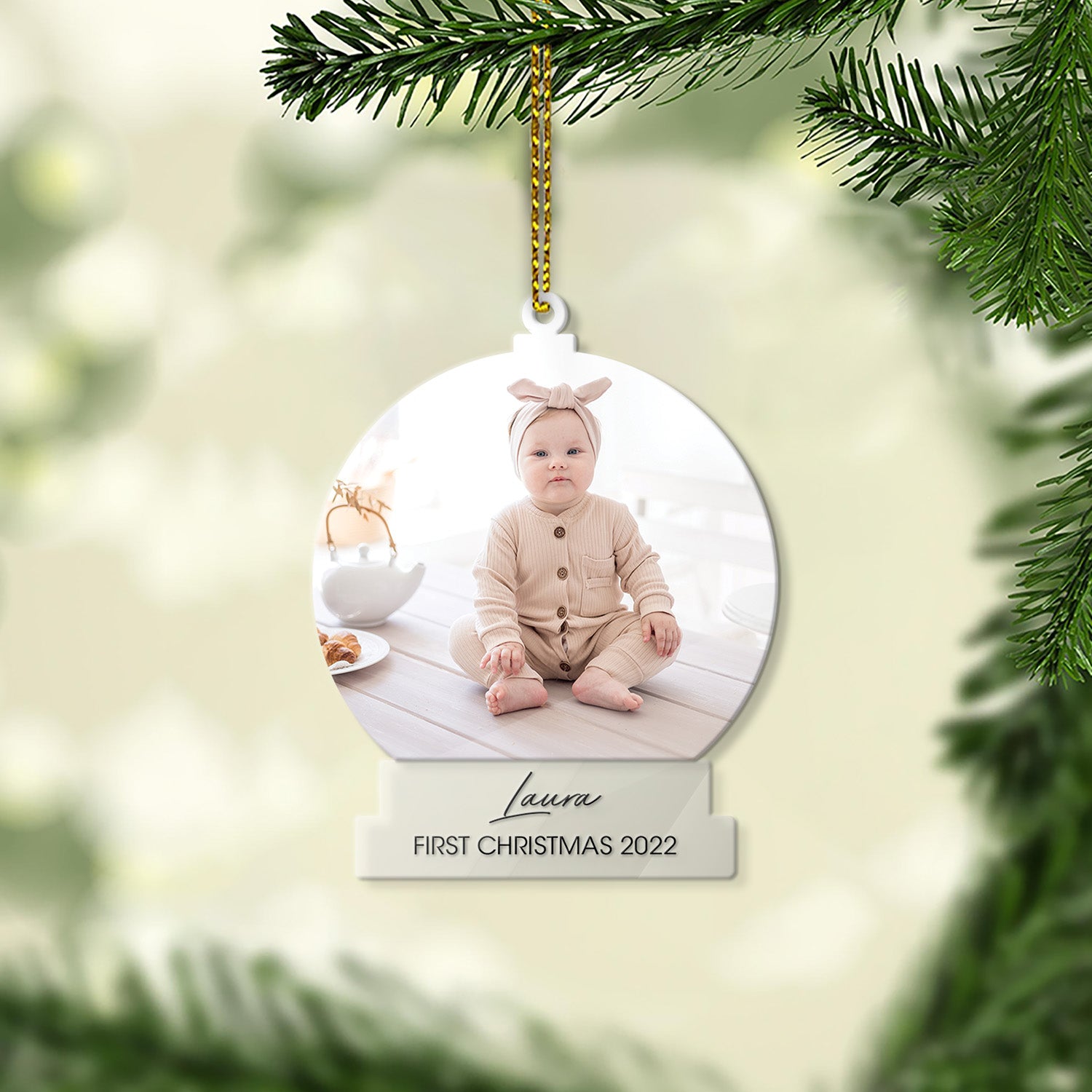 Personalized Name And Photo, Ornament For Baby, First Christmas 2022, Christmas Shape Ornament 2 Sides