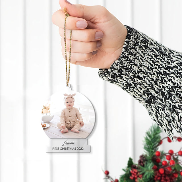 Personalized Name And Photo, Ornament For Baby, First Christmas 2022, Christmas Shape Ornament 2 Sides