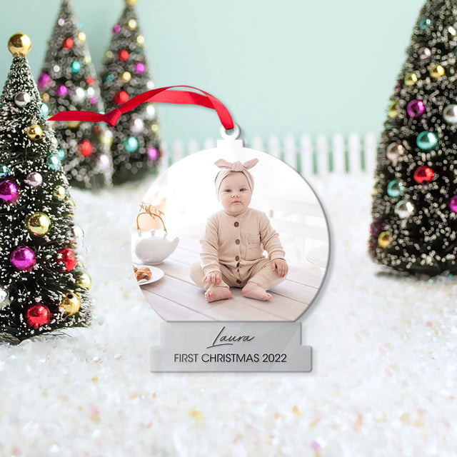 Personalized Name And Photo, Ornament For Baby, First Christmas 2022, Christmas Shape Ornament 2 Sides