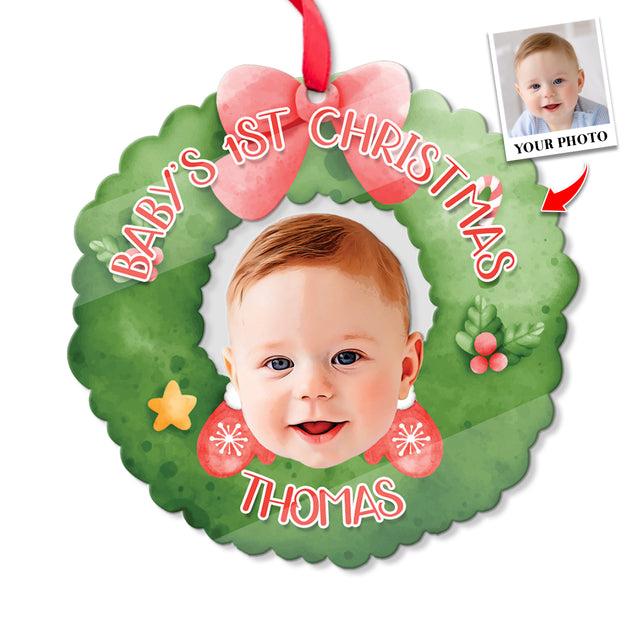 Personalized Name And Photo, Ornament For Baby, Baby's 1st Christmas, Christmas Shape Ornament 2 Sides