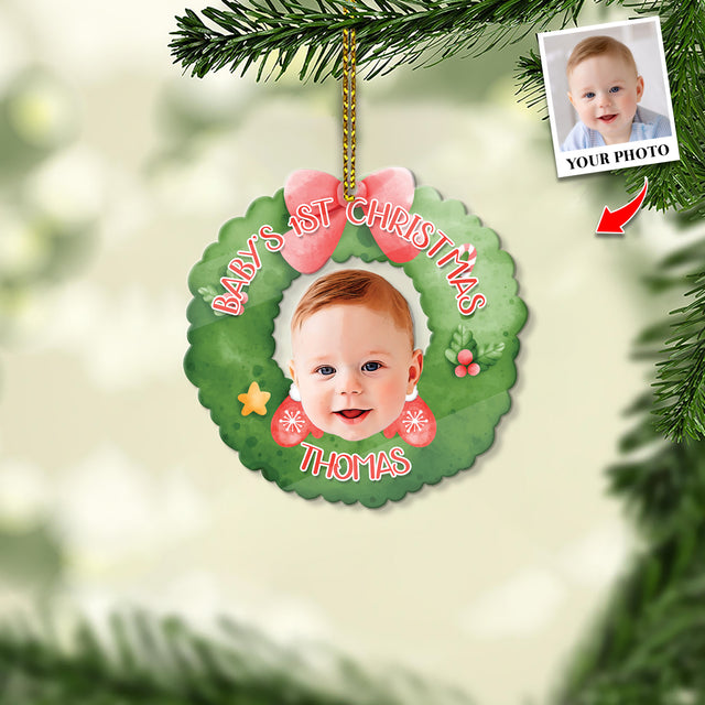 Personalized Name And Photo, Ornament For Baby, Baby's 1st Christmas, Christmas Shape Ornament 2 Sides