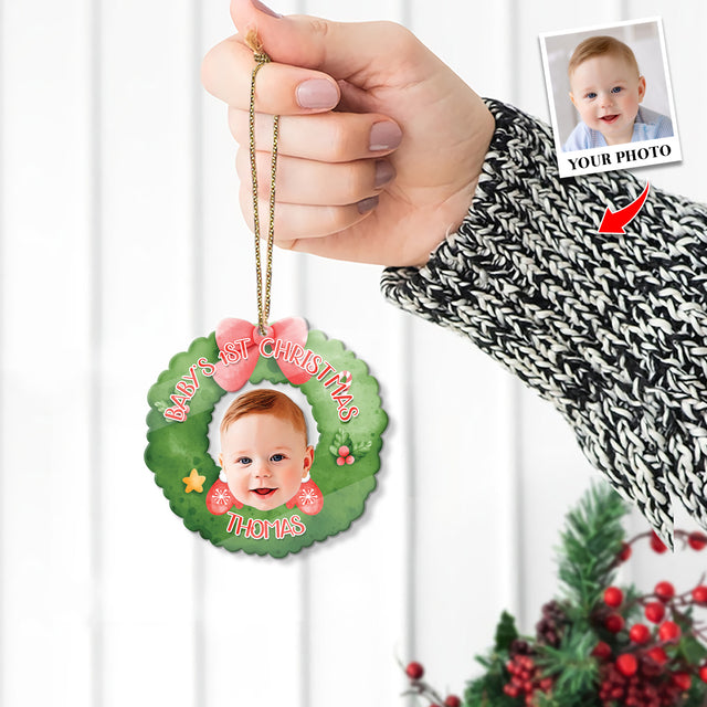 Personalized Name And Photo, Ornament For Baby, Baby's 1st Christmas, Christmas Shape Ornament 2 Sides