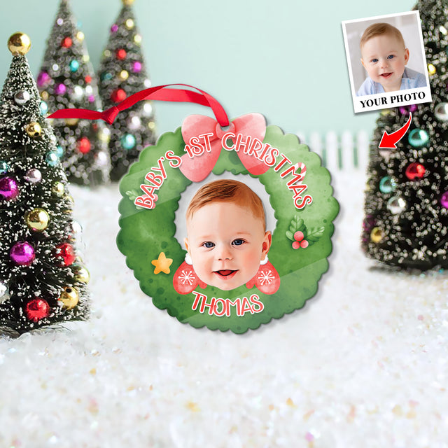 Personalized Name And Photo, Ornament For Baby, Baby's 1st Christmas, Christmas Shape Ornament 2 Sides