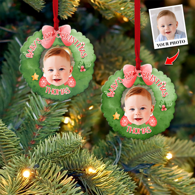 Personalized Name And Photo, Ornament For Baby, Baby's 1st Christmas, Christmas Shape Ornament 2 Sides