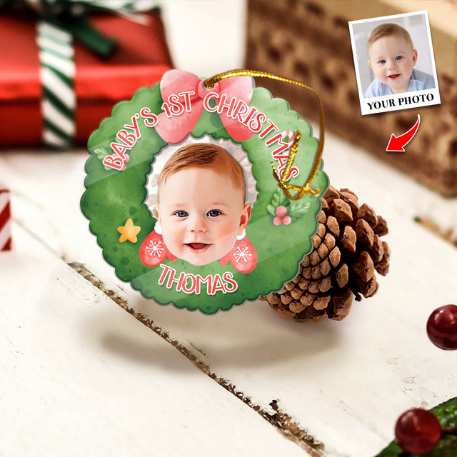 Personalized Name And Photo, Ornament For Baby, Baby's 1st Christmas, Christmas Shape Ornament 2 Sides