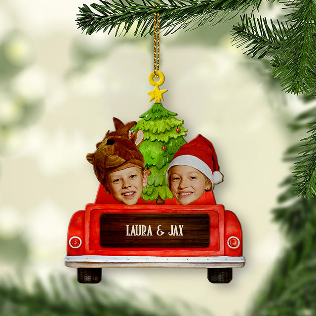 Custom Face From Photo, Christmas Car, Christmas Shape Ornament 2 Sides