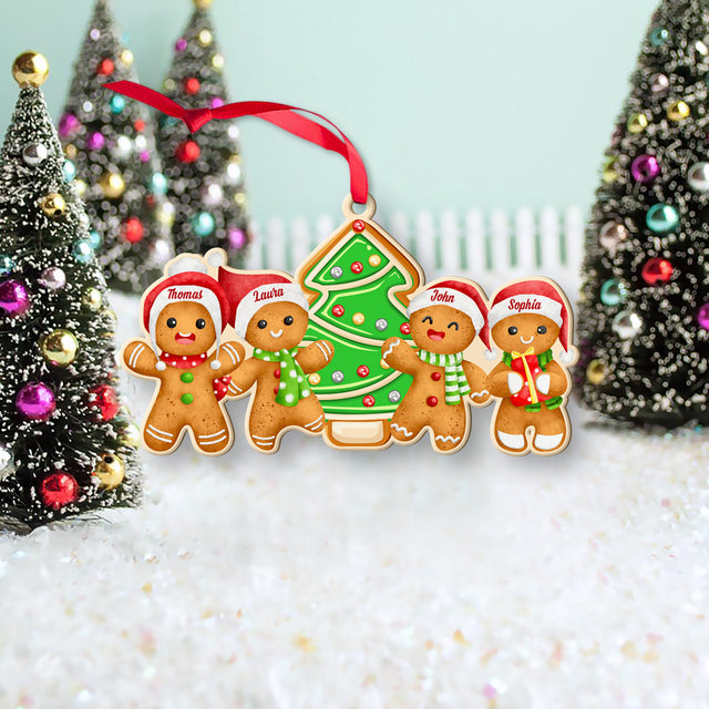 Custom Gingerbread Family Ornament, Christmas Shape Ornament 2 Sides, Personalized Name And Text