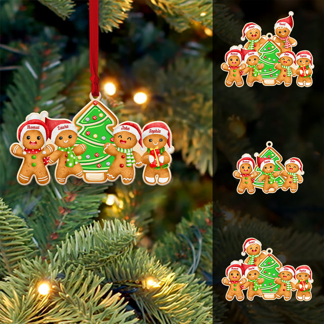 Custom Gingerbread Family Ornament, Christmas Shape Ornament 2 Sides, Personalized Name And Text
