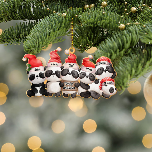 Personalized Name And Text, Family Name, Christmas Panda, Christmas Shape Ornament 2 Sides