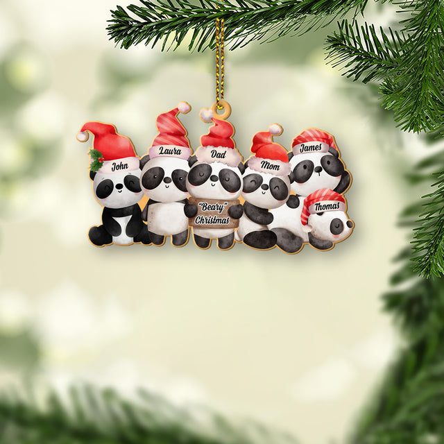 Personalized Name And Text, Family Name, Christmas Panda, Christmas Shape Ornament 2 Sides