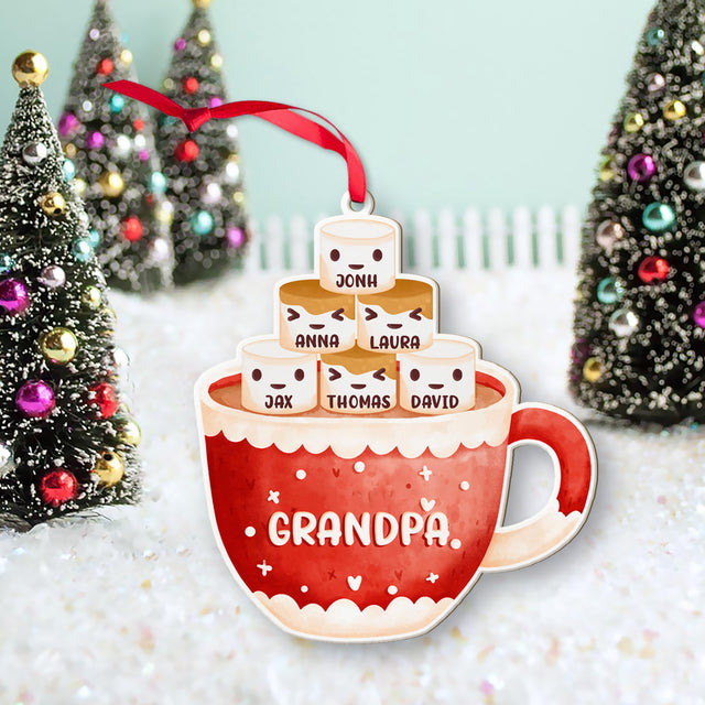 Personalized Family Christmas Ornament, Family Name, Marshmallow Mug, Christmas Shape Ornament 2 Sides