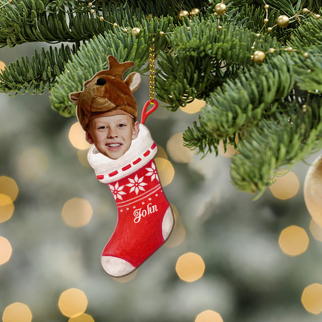 Custom Face From Photo, Christmas Sock, Christmas Shape Ornament 2 Sides