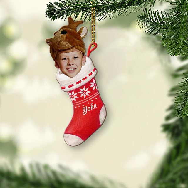 Custom Face From Photo, Christmas Sock, Christmas Shape Ornament 2 Sides