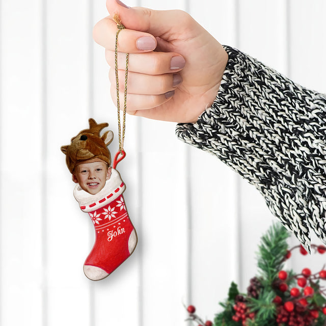 Custom Face From Photo, Christmas Sock, Christmas Shape Ornament 2 Sides