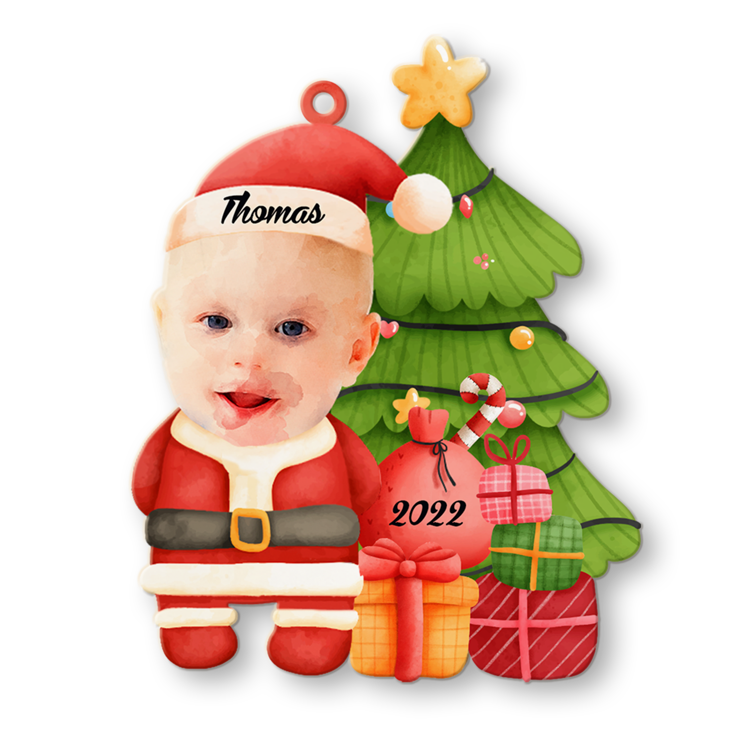 Face From Photo, Ornament For Baby, Christmas Santa Claus, Christmas Shape Ornament 2 Sides