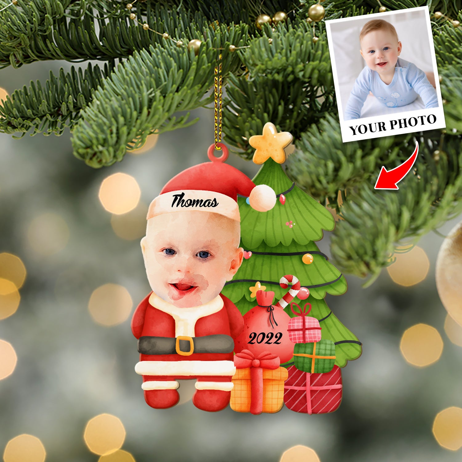 Face From Photo, Ornament For Baby, Christmas Santa Claus, Christmas Shape Ornament 2 Sides