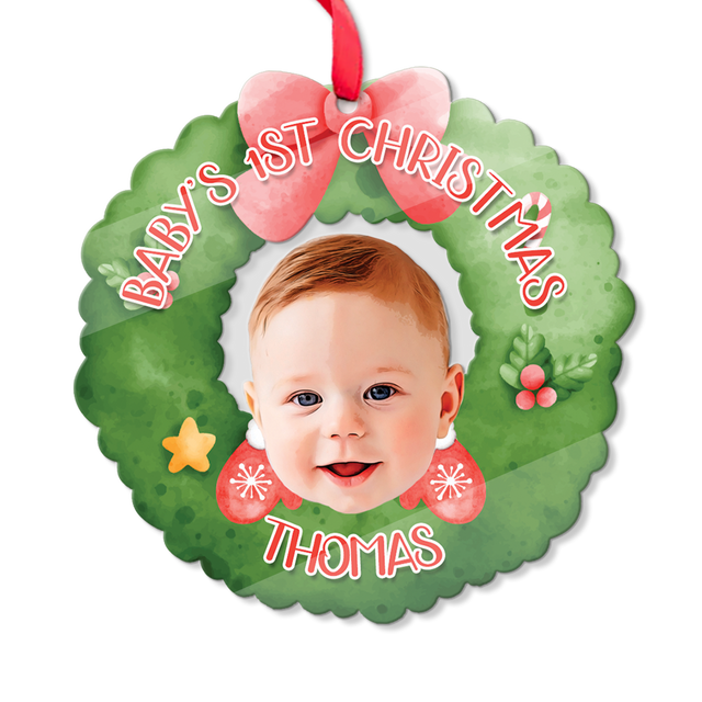 Personalized Name And Photo, Ornament For Baby, Baby's 1st Christmas, Christmas Shape Ornament 2 Sides