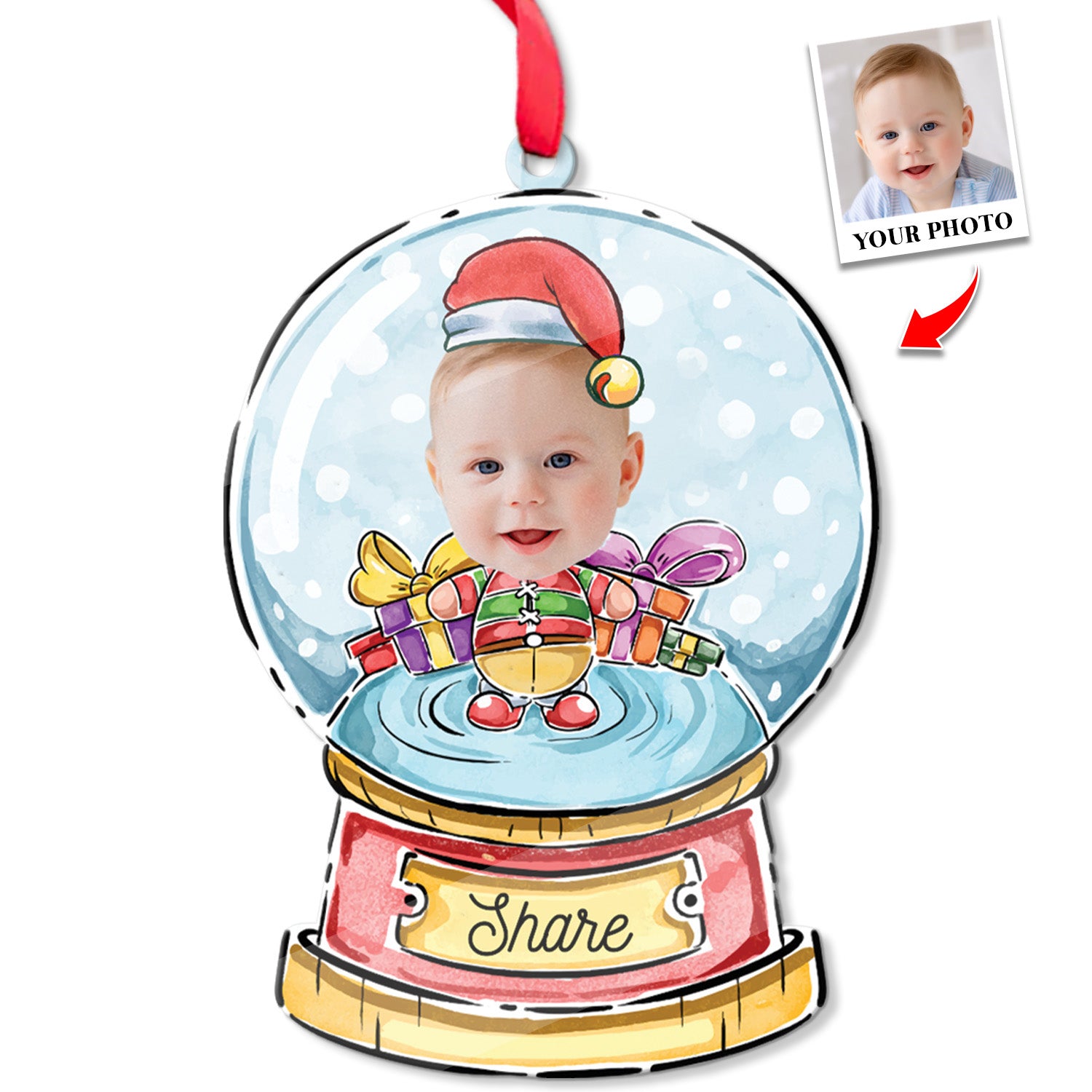 Face From Photo, Ornament For Baby, Christmas Crystal Balls, Personalized Name And Text, Christmas Shape Ornament 2 Sides