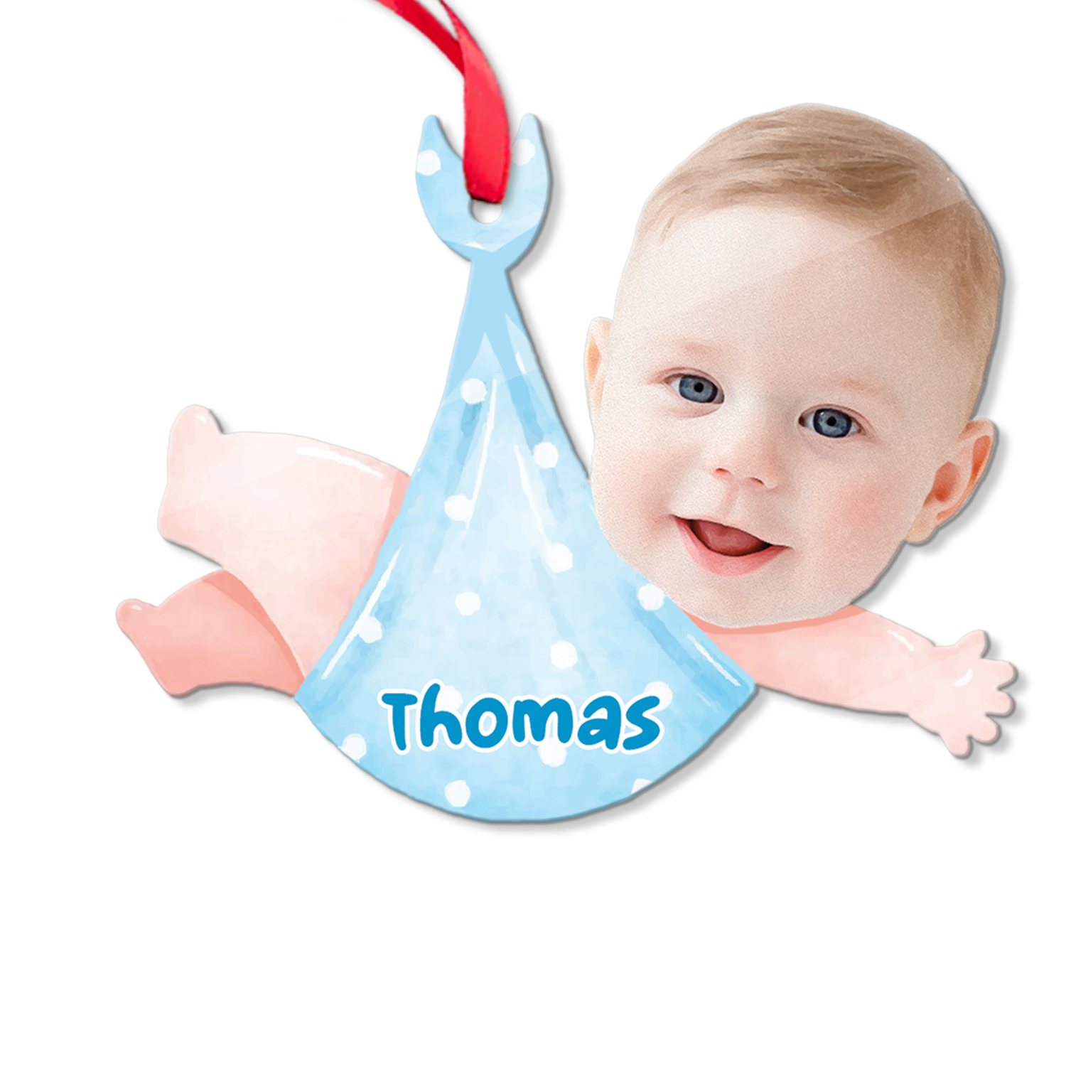 Face From Photo, Ornament For Baby, Christmas Baby Towel, Personalized Name And Text, Christmas Shape Ornament 2 Sides