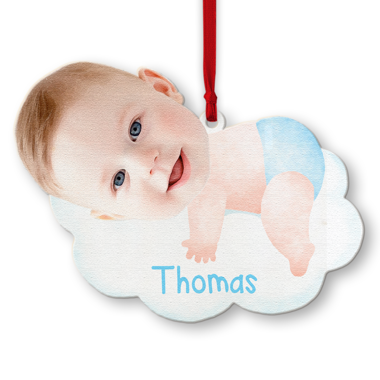 Face From Photo, Ornament For Baby, Hugging Cloud, Personalized Name And Text, Christmas Shape Ornament 2 Sides