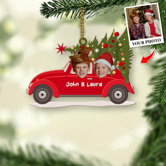 Personalized Name And Text, Face From Photo, Christmas Car, Christmas Shape Ornament 2 Sides