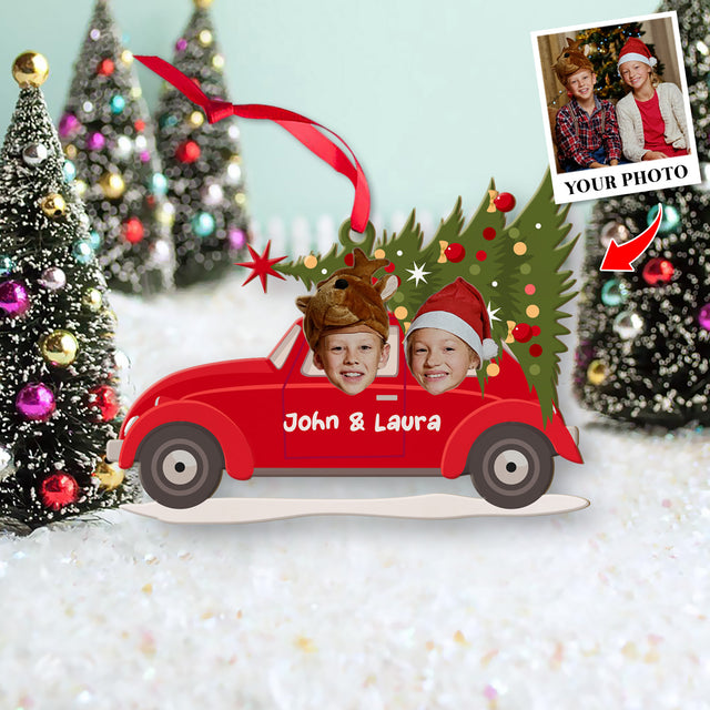 Personalized Name And Text, Face From Photo, Christmas Car, Christmas Shape Ornament 2 Sides