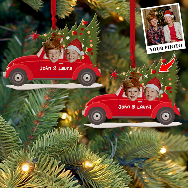 Personalized Name And Text, Face From Photo, Christmas Car, Christmas Shape Ornament 2 Sides