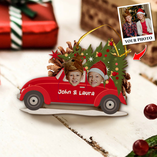 Personalized Name And Text, Face From Photo, Christmas Car, Christmas Shape Ornament 2 Sides