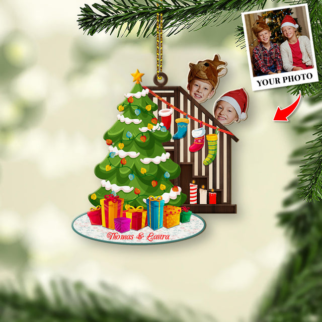 Personalized Name And Text, Face From Photo, Christmas Stair, Christmas Shape Ornament 2 Sides