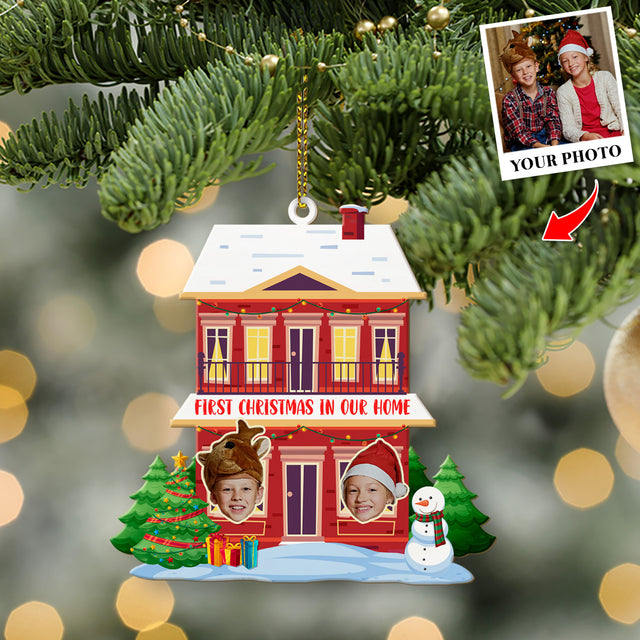 Personalized Name And Text, Face From Photo, Christmas House, Christmas Shape Ornament 2 Sides